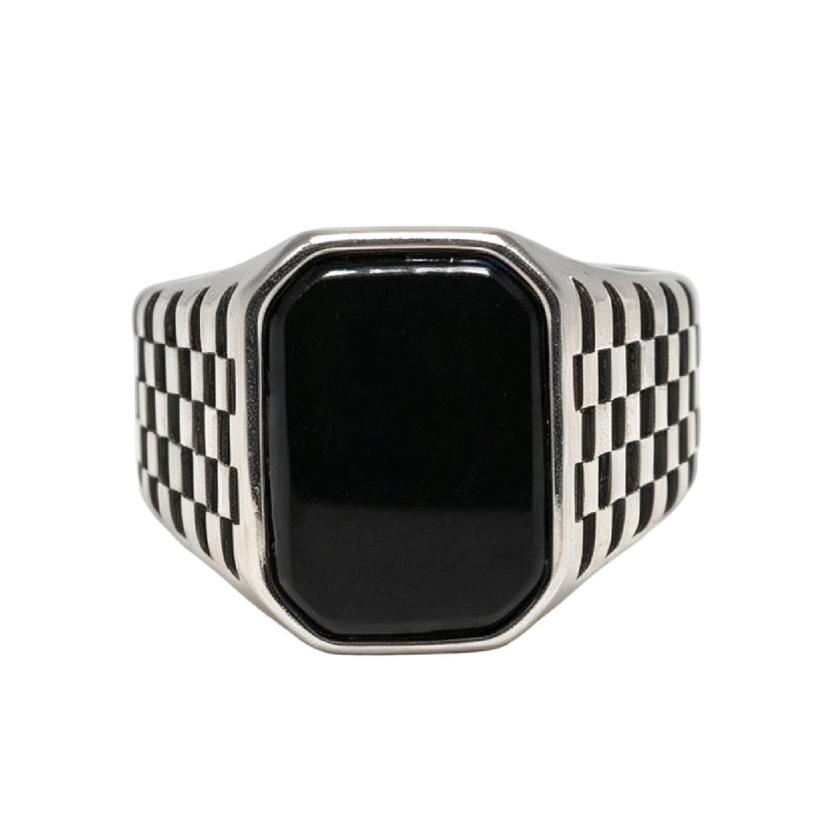Black Gemstone Titanium Steel Ring