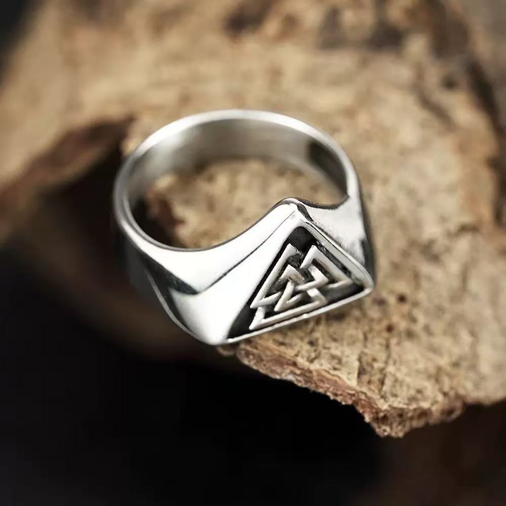 Planderful Odin Rune Ring Stainless Steel Nordic Triangle Logo For Men Unisex Hip Hop Jewelry