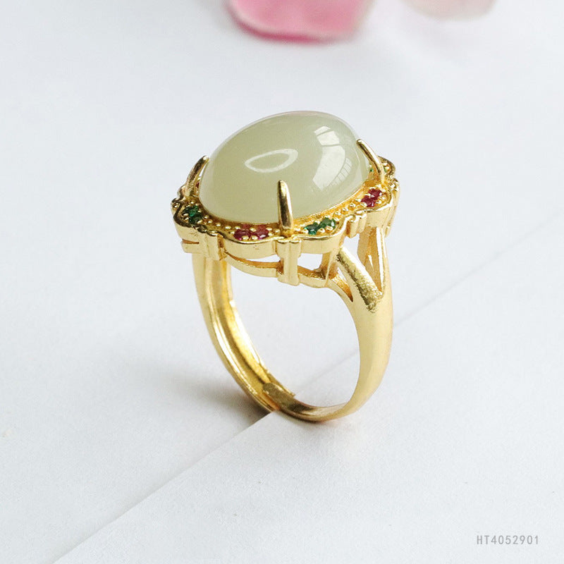 Qingshui Hetian Jade Petal Ring