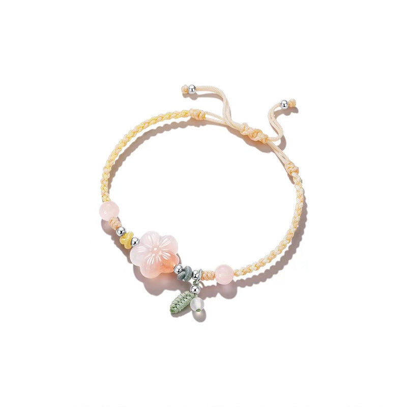 Hand-Woven Agate Bracelet with Sterling Silver Charm