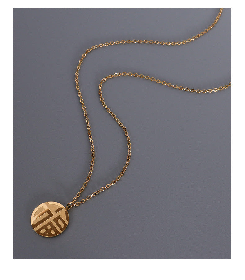 Chinese Wind Lucky Clavicle Necklace - Festive Titanium Plated with 18K Gold