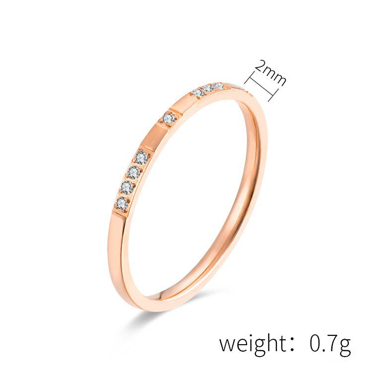 2mm Zircon Rose Gold Stainless Steel Ring for Women