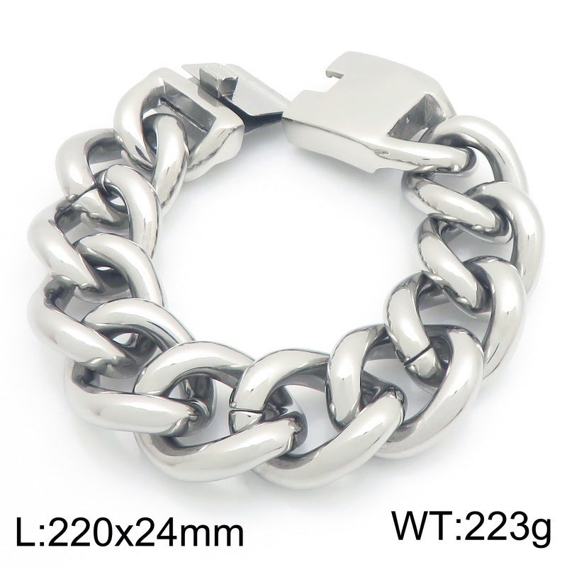 Atmospheric Cuban Chain 24mm Wide Smooth Solid Cuban Chain Street Style Stainless Steel Bracelet