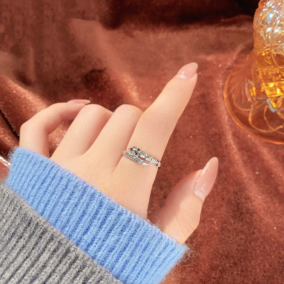 Planderful S925 Sterling Silver Colorful Snake Ring – Light Luxury High-End Zodiac Snake Ring Adjustable