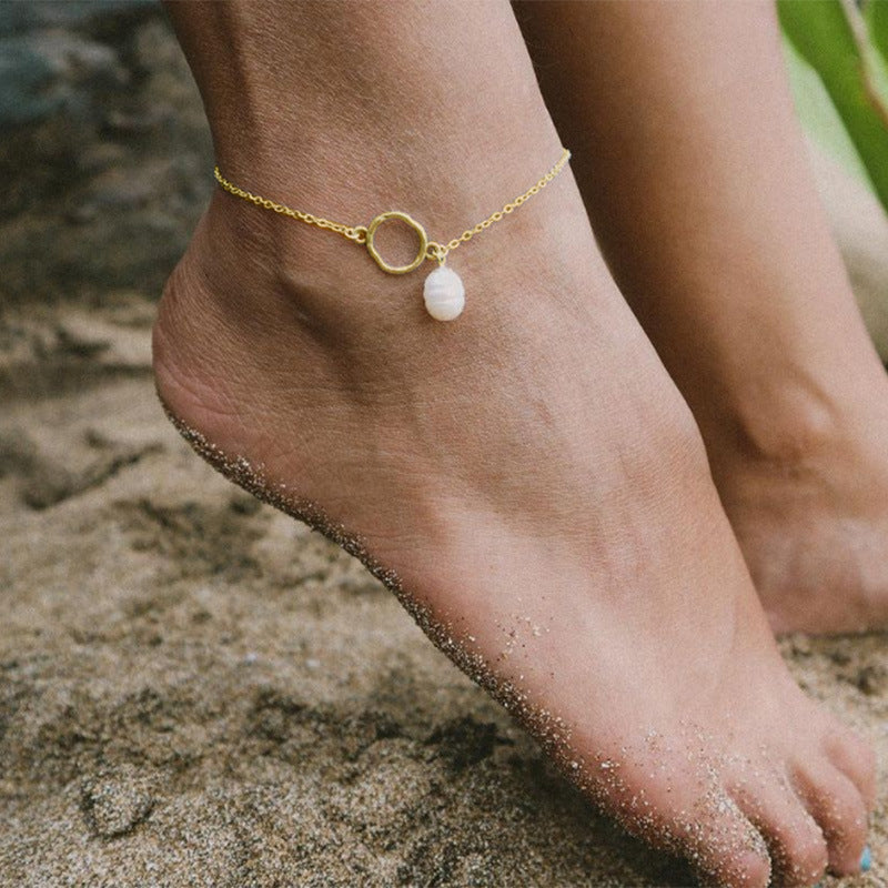 Europe And The United States 925 Sterling Silver Natural Pearl Anklet Cold Wind Bracelet