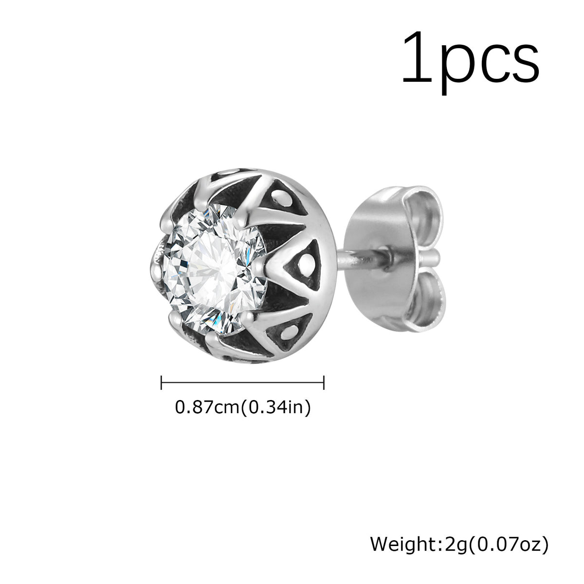 Crown-Set Zircon Single Stud Earring