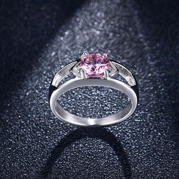 Popular Jewelry Titanium Steel Pink Zircon Ring Women
