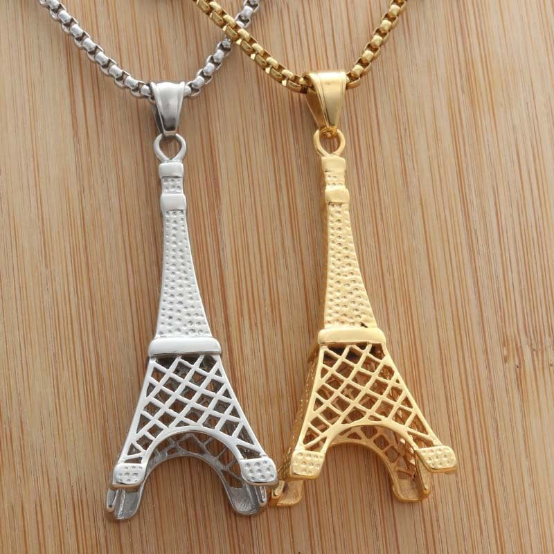 Punk Style Titanium Steel Eiffel Tower Pendant Necklace for Men and Women - Vintage Trendy Design