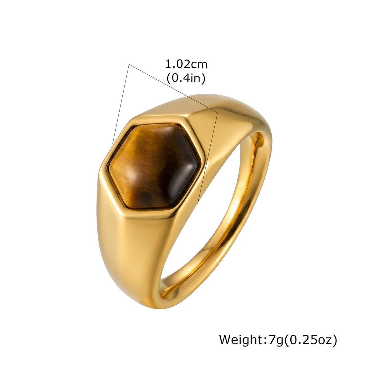 Stainless Steel Water Drop Natural Tiger's Eye Stone Oval Heart-Shaped Dongling Jade Ring