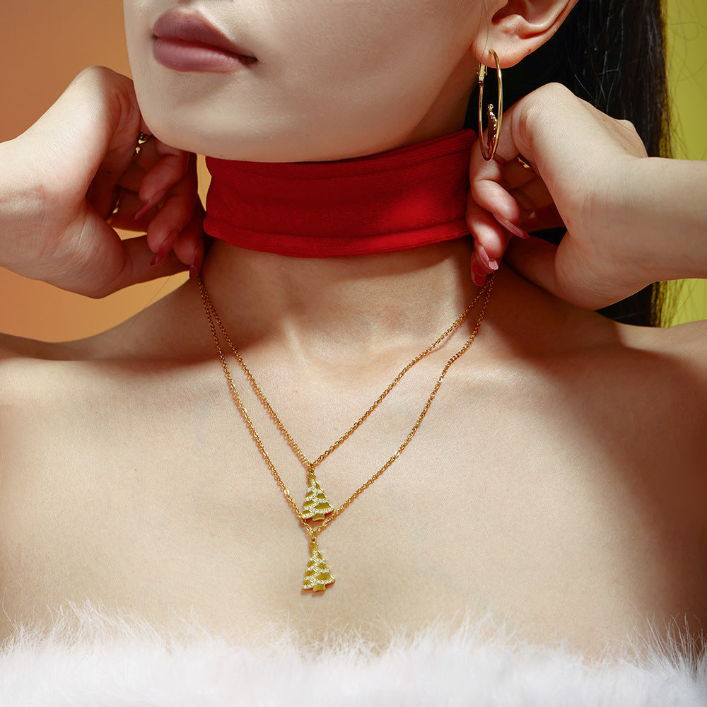 Planderful Zircon Christmas Tree Collarbone Necklace Her
