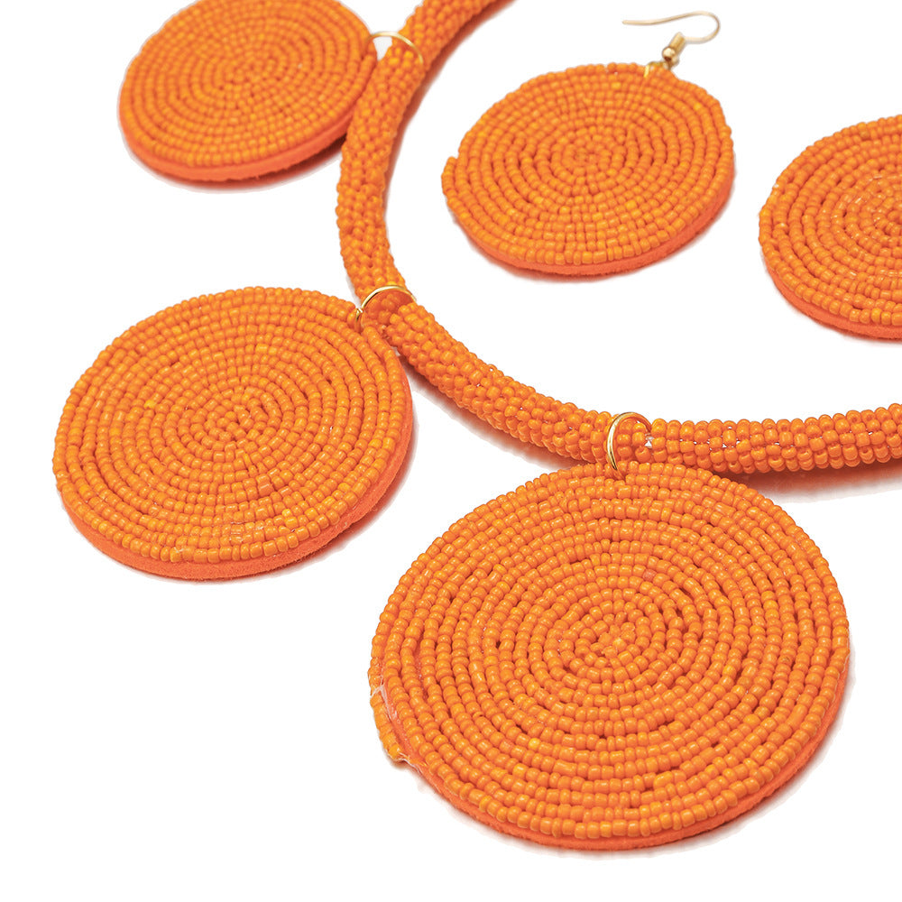 Savanna Rhythms Handcrafted Rice Bead Necklace Set with Unique Pendant