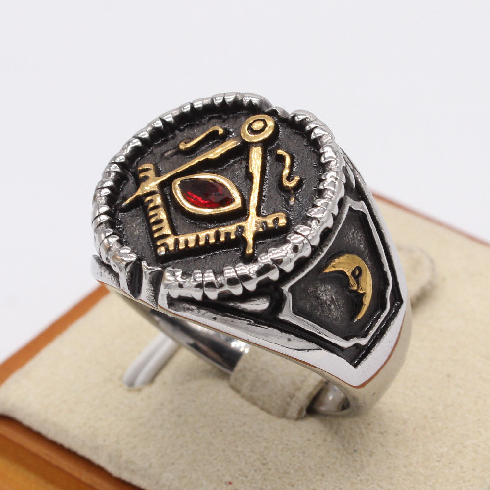 Planderful Freemasonry Ring Titanium Steel For Men And Unisex Retro European American Style Symbolic Protection