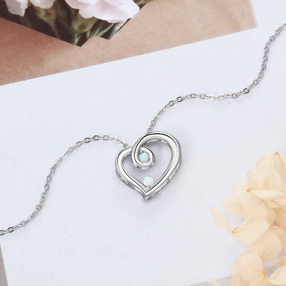 Planderful Jewelry Sterling Silver Opal Heart Necklace Korean Style Pendant For Everyday Elegance