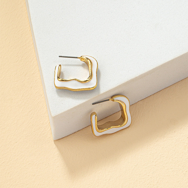 Creative White Oil Drop Earrings with a Modern Twist, Elegant Women's Earrings with Unique Design