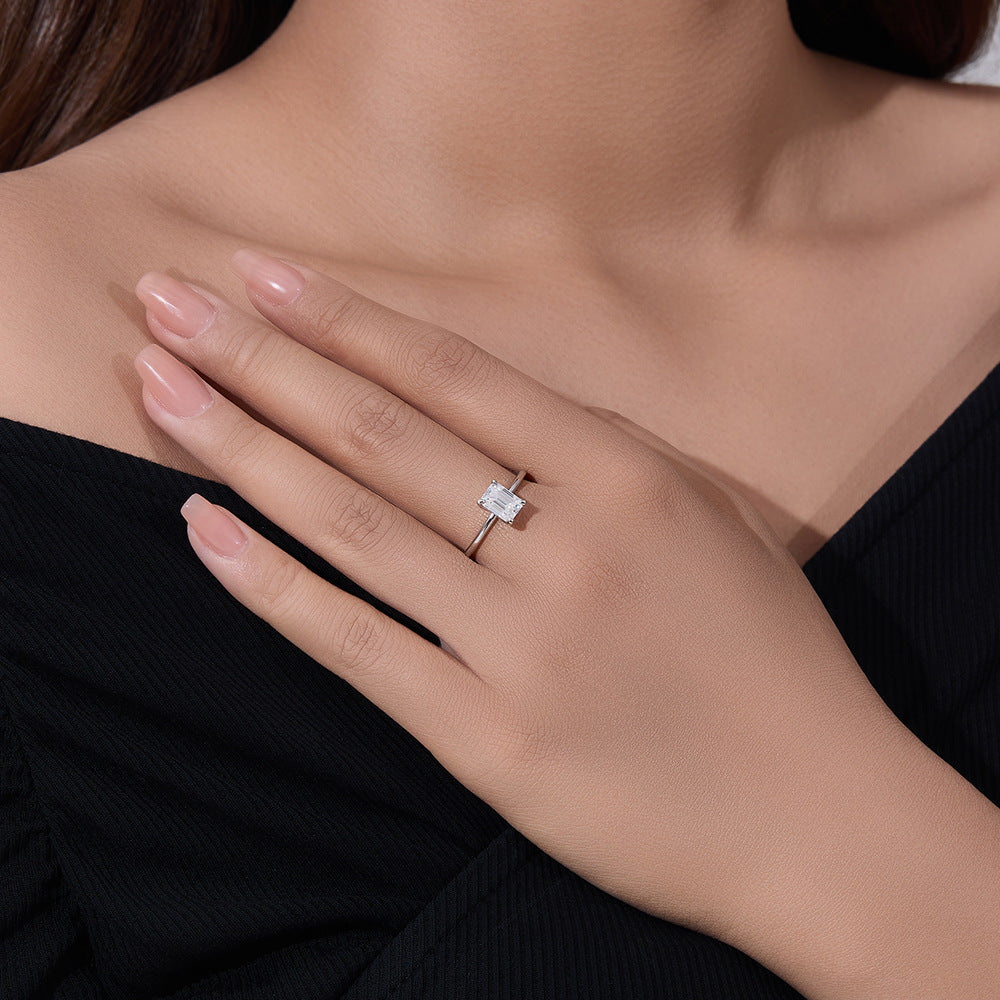 1 Carat D Color Rectangular Diamond Sterling Silver Ring