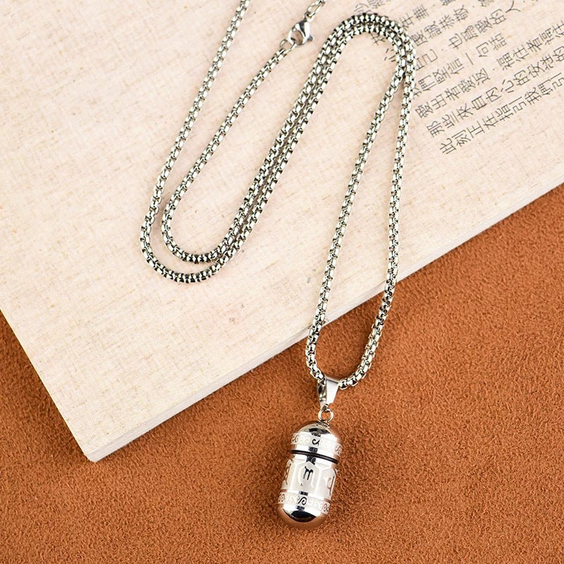 Planderful Mantra Pendant Necklace Six Character Stainless Steel Open Locket For Unisex Gifts