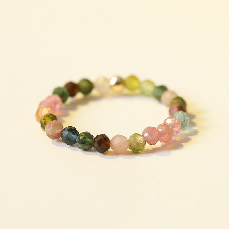 Dainty 2mm Rainbow Tourmaline Sterling Silver Ring, Petite Tourmaline Bead, 14k Gold Inspired Autumn and Winter Ring