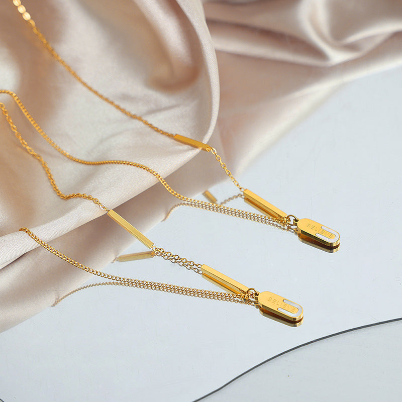 Elegant Oval Titanium Steel Pendant Clavicle Chain Necklace for Women