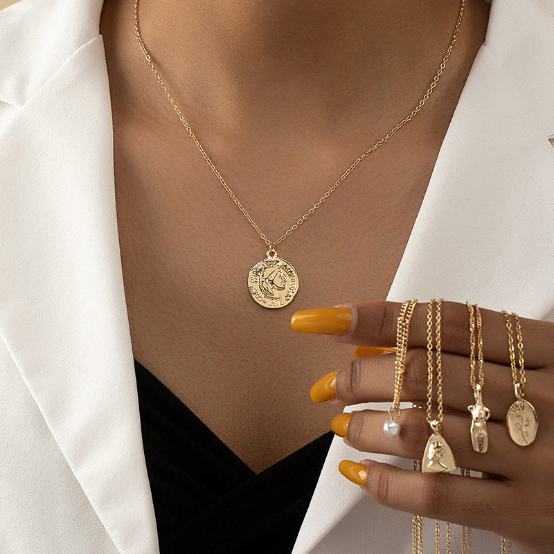 Elegant Metal Rose Pendant Pearl Necklace Set - Vienna Verve Collection