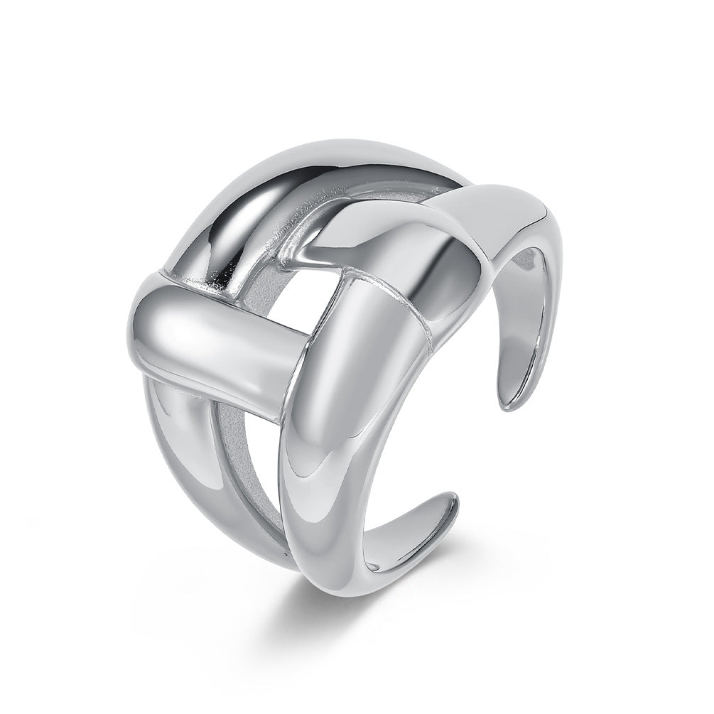 Planderful Everyday Genie Minimalist Ring for Women Irregular Wide Cross Design Trendy Statement Piece