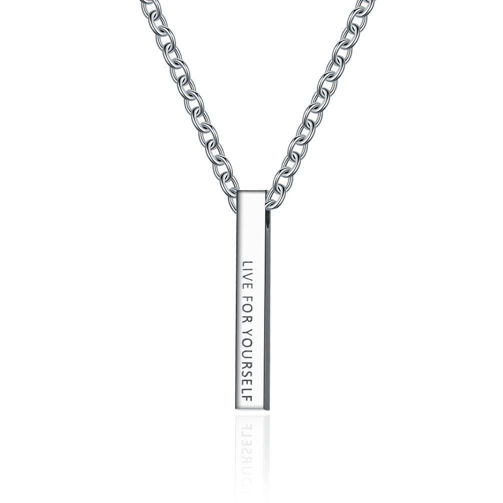 Planderful Titanium Steel Necklace Live For Yourself Pendant Minimalist Long Square Chain For All