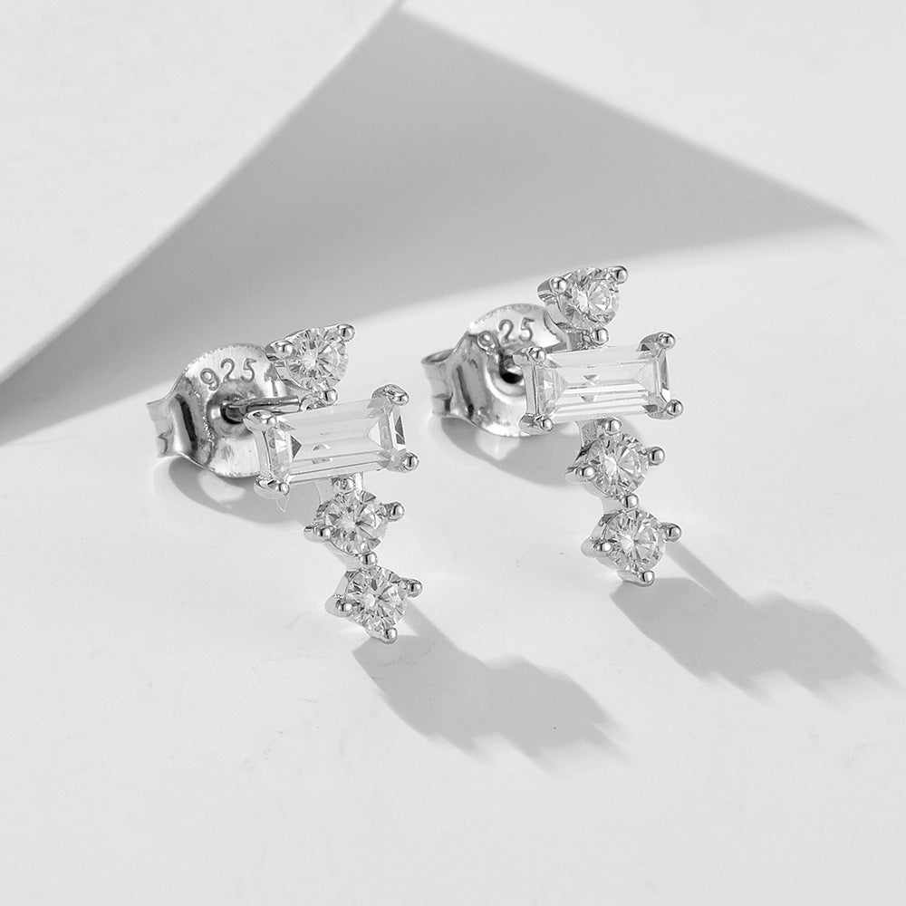 925 Sterling Silver Geometric Square Zircon Stud Earrings Inlaid Zircon