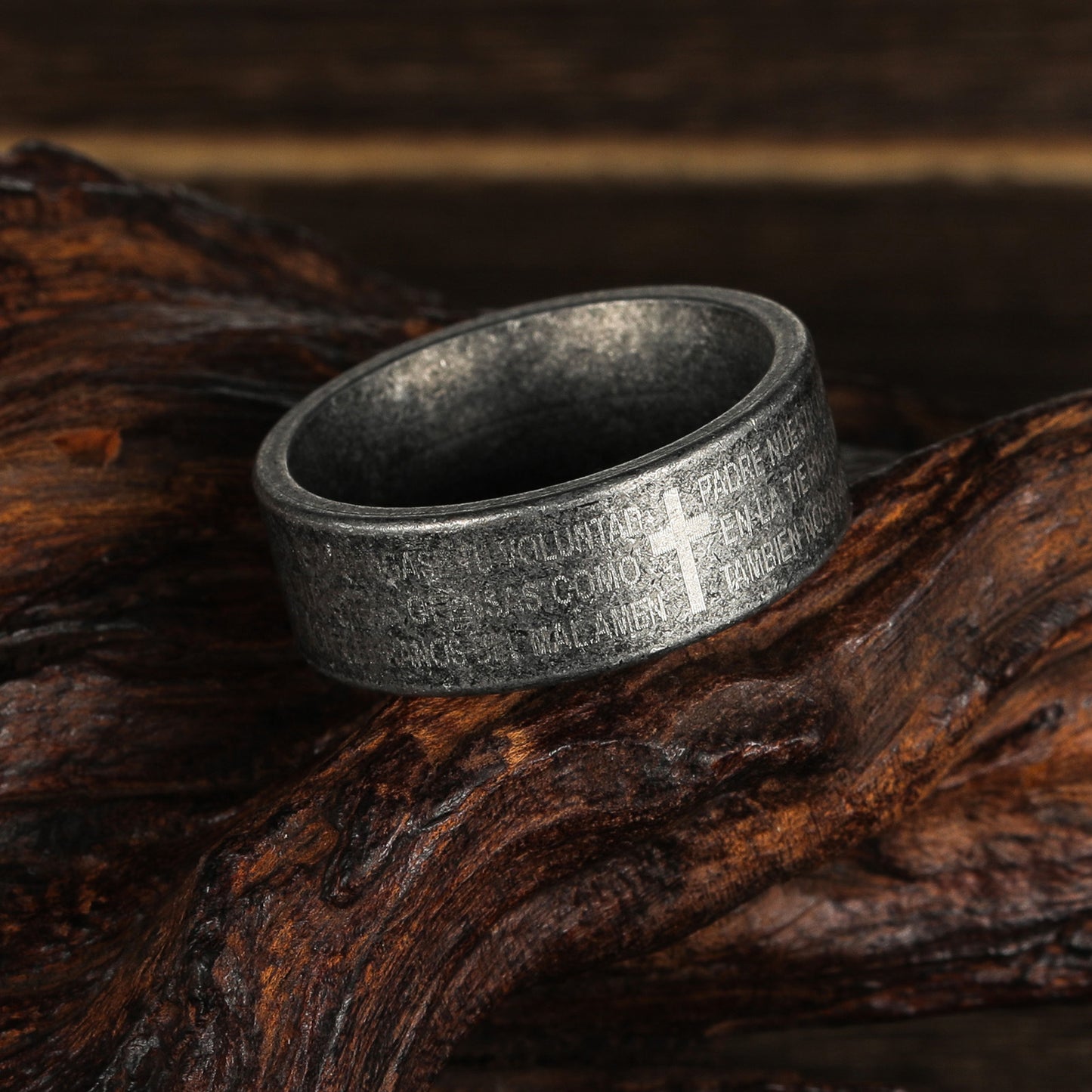 Planderful Collection Everyday Genie Cross Ring Stainless Steel Unisex Retro Scripture Jewelry