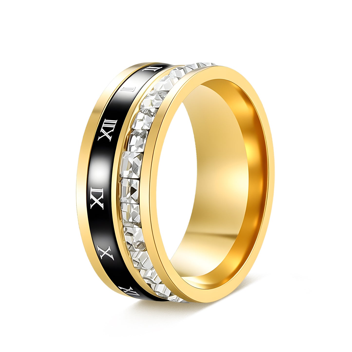 Planderful Titanium Steel Ring Inlaid Zircon Rotatable Decompression For Unisex Couple Jewelry