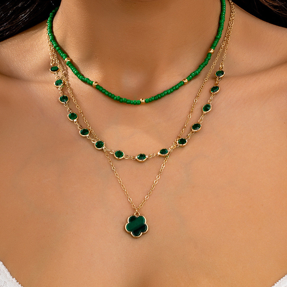 Planderful Vienna Verve Clover Stacked Necklace Set – Versatile Bohemian Style