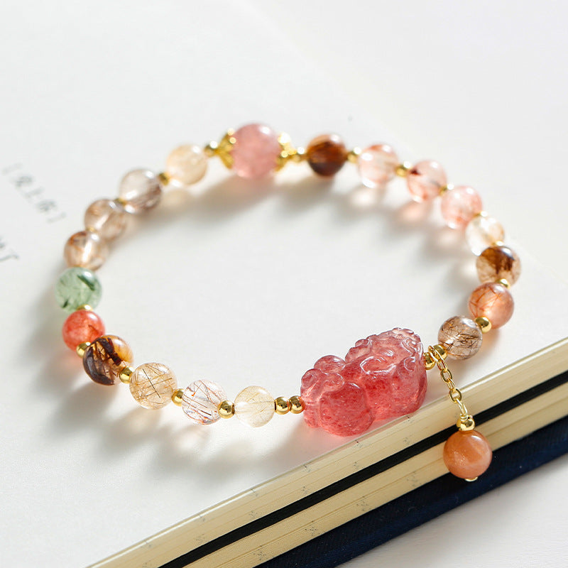 Strawberry Quartz Crystal Pixiu Bracelet