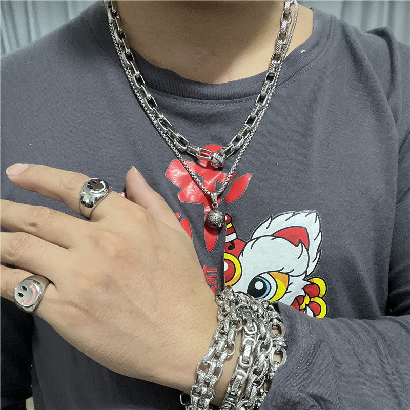 Personalized Retro Titanium Steel Football Pendant Necklace for Men - Trendy Sports Jewelry