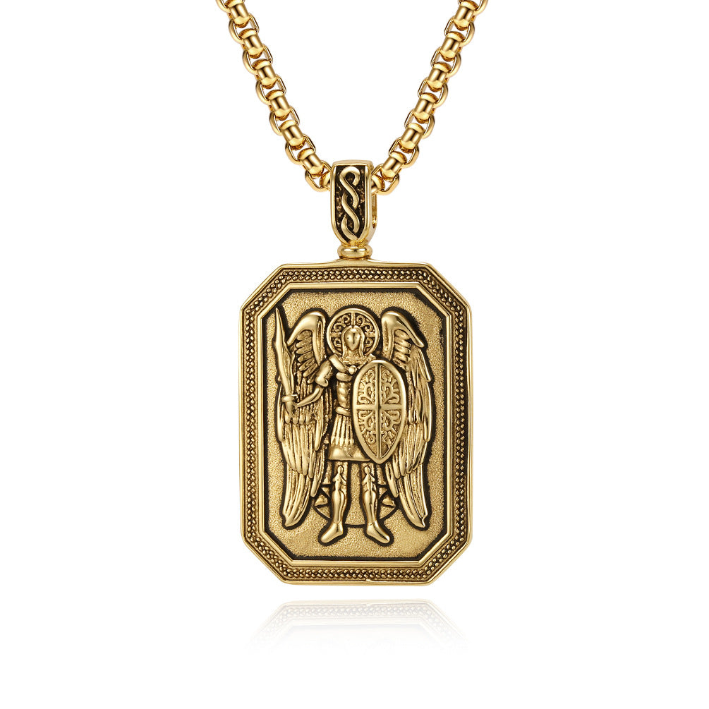 Planderful St Michaels Angel Titanium Steel Necklace For Men Non Fading Pendant