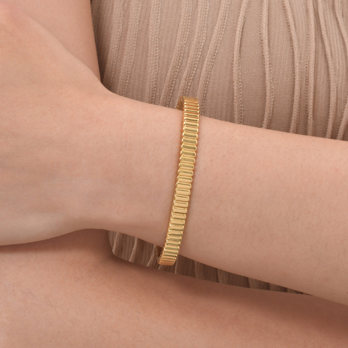 Titanium Steel – Stainless Steel Geometric Oval Texture Open Bracelet