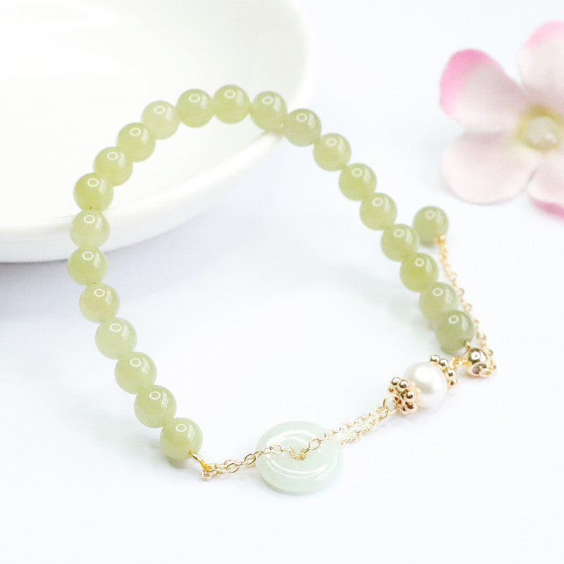Hetian Jade & Jadeite Peace Buckle Tassel Bracelet