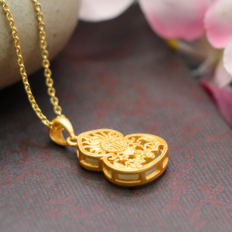 White Hetian Jade Gourd Pendant — No Chain
