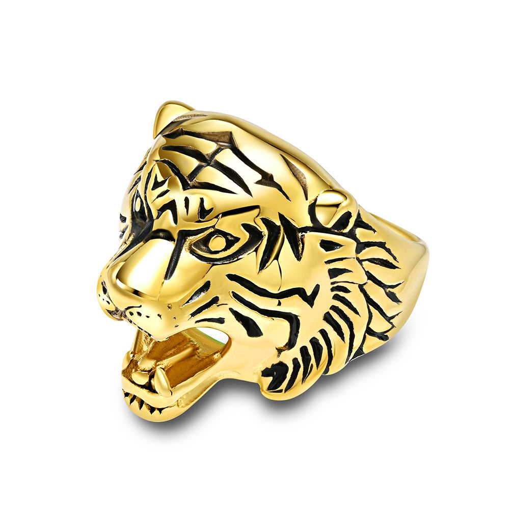 European and American Retro Tiger Head Titanium Steel Ring
