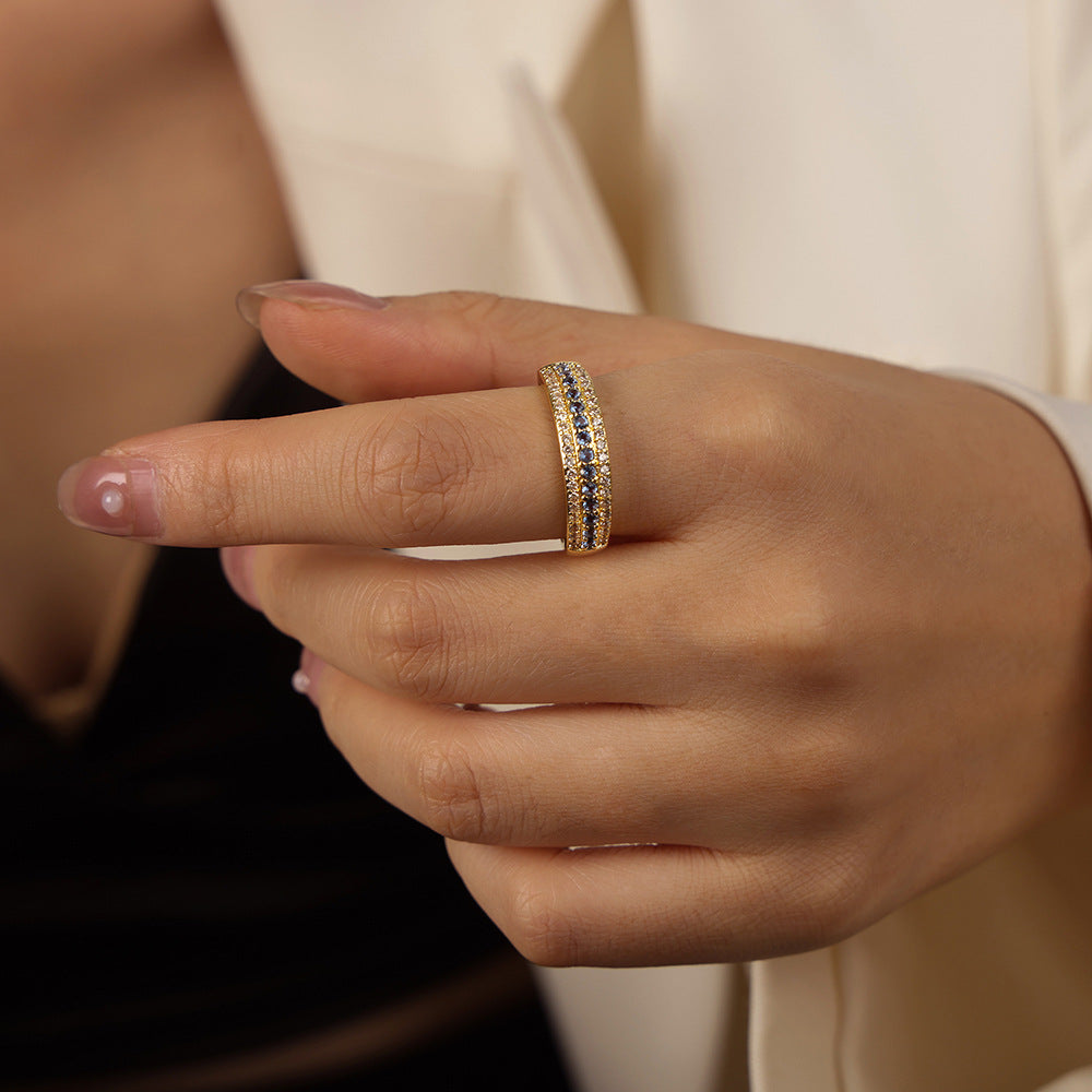 Colorful Zircon Adjustable Ring in Stylish Copper - High-End Fashion Jewelry