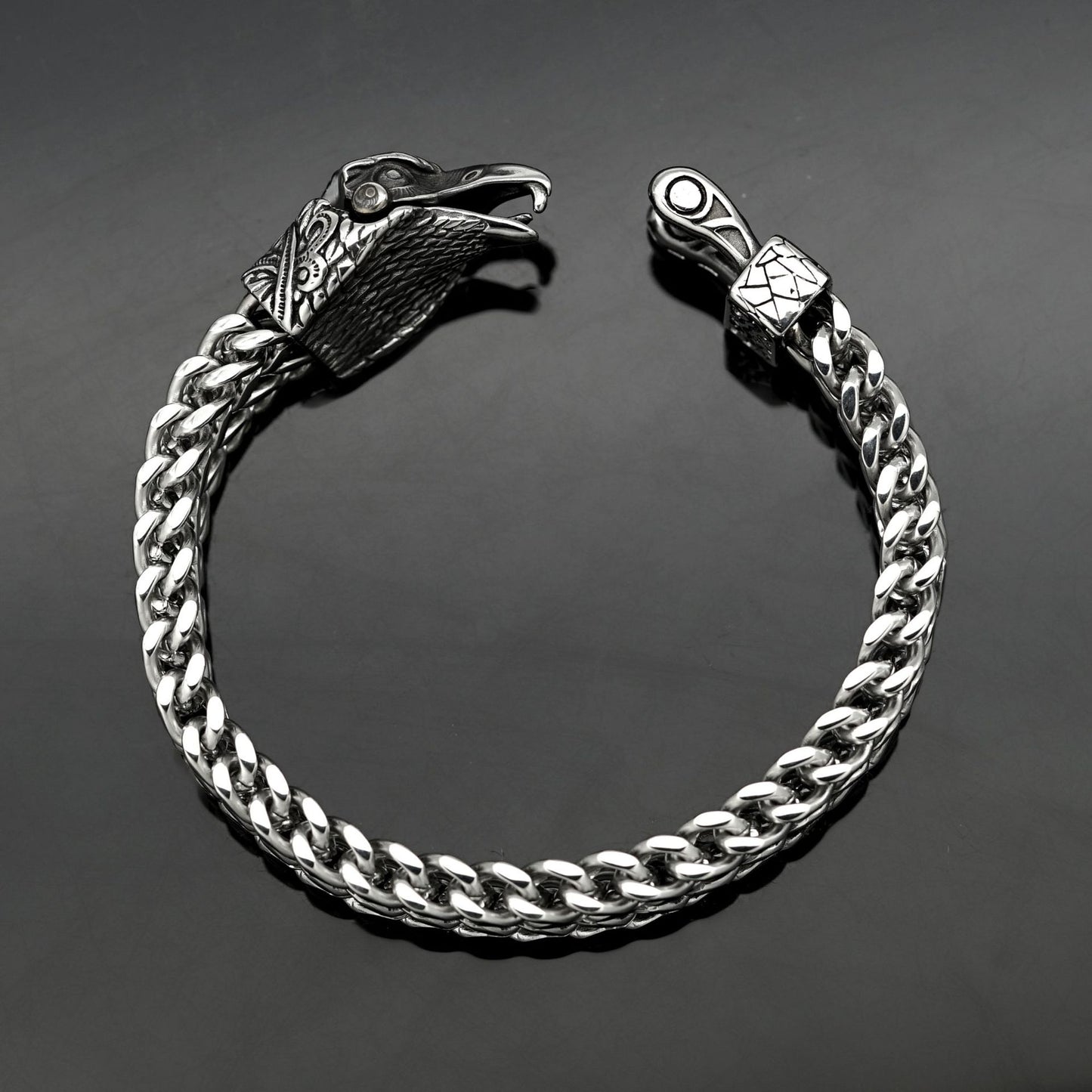 Planderful Stainless Steel Viking Bracelet For Men And Unisex Thick Chain Wolf Eagle Head Nordic Design