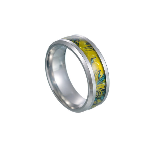 Contrast Color Men's Precision Titanium Steel Ring with Opal Stone for Men