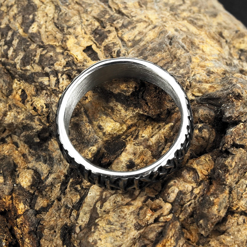 European And American Jewelry Wholesale Men's Titanium Steel Ring Retro Viking Rune Ring