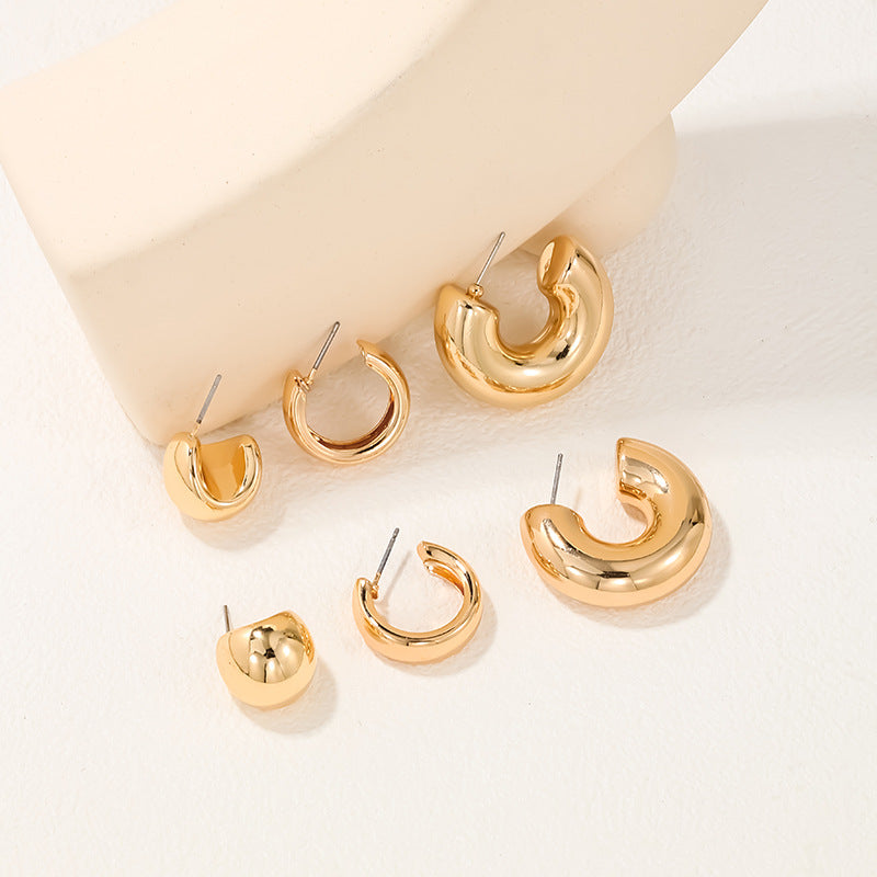 Elegant Vienna Verve Metal Hoop Earrings Set - Wholesale Women's Fashion Jewelry