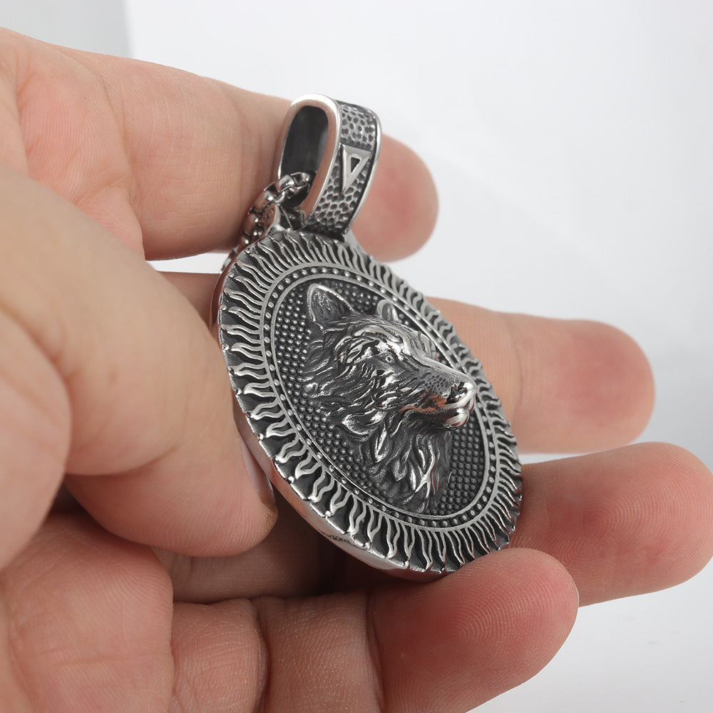 European And American Stainless Steel Sunflower Wolf Pendant