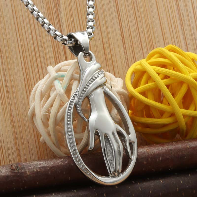 Punk Dance Hand Pendant Necklace - Retro Stainless Steel Jewelry for Women