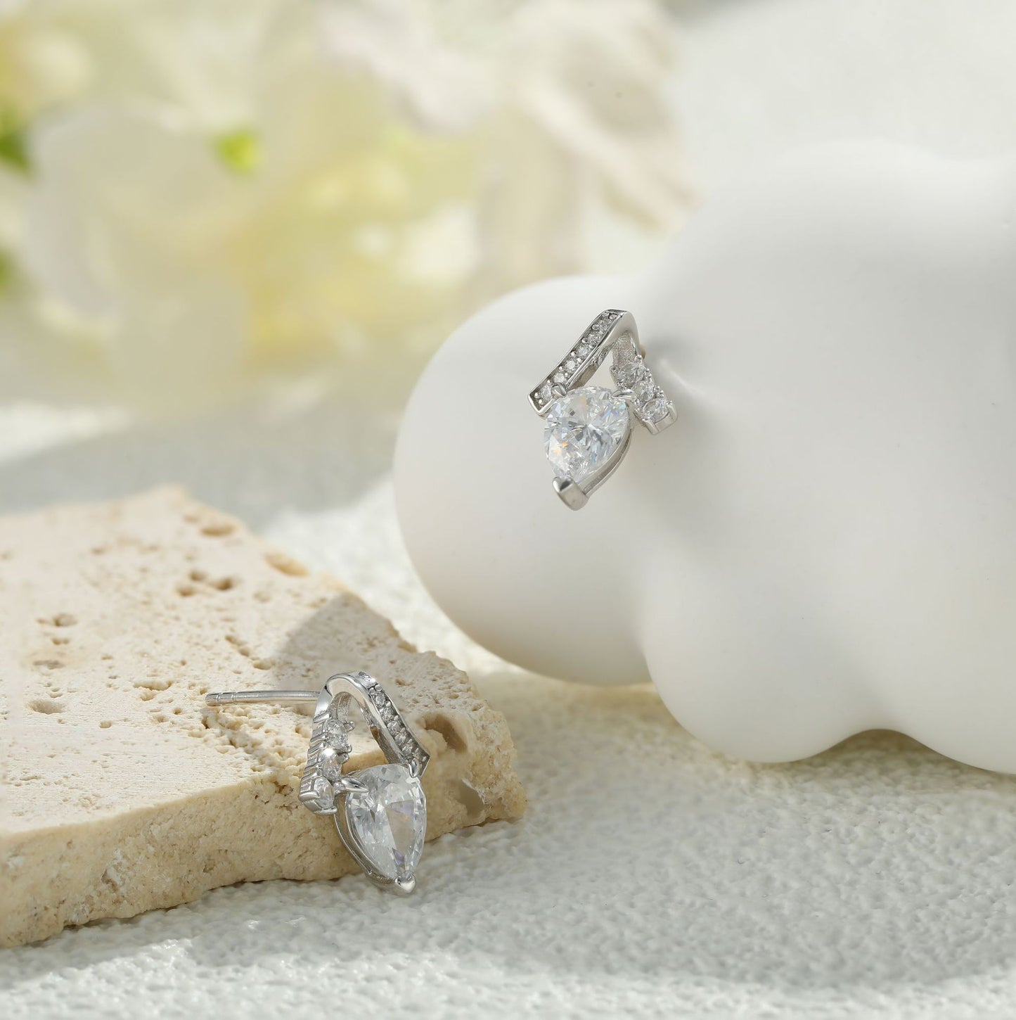 Planderful Sterling Silver Water Drop Zircon Stud Earrings For Women Light Luxury Geometric Versatile Jewelry