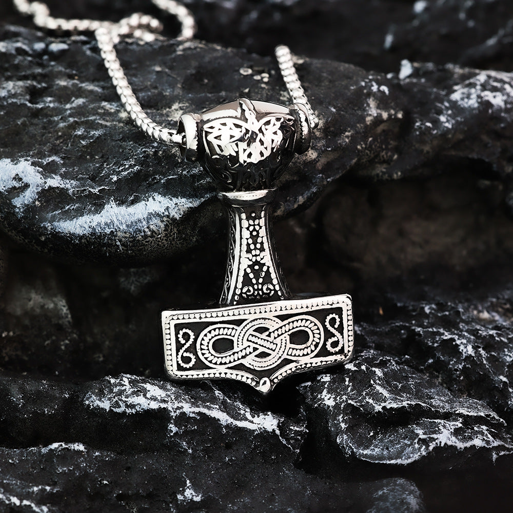 European and American Retro Men's Stainless Steel Thor's Hammer Necklace Pendant