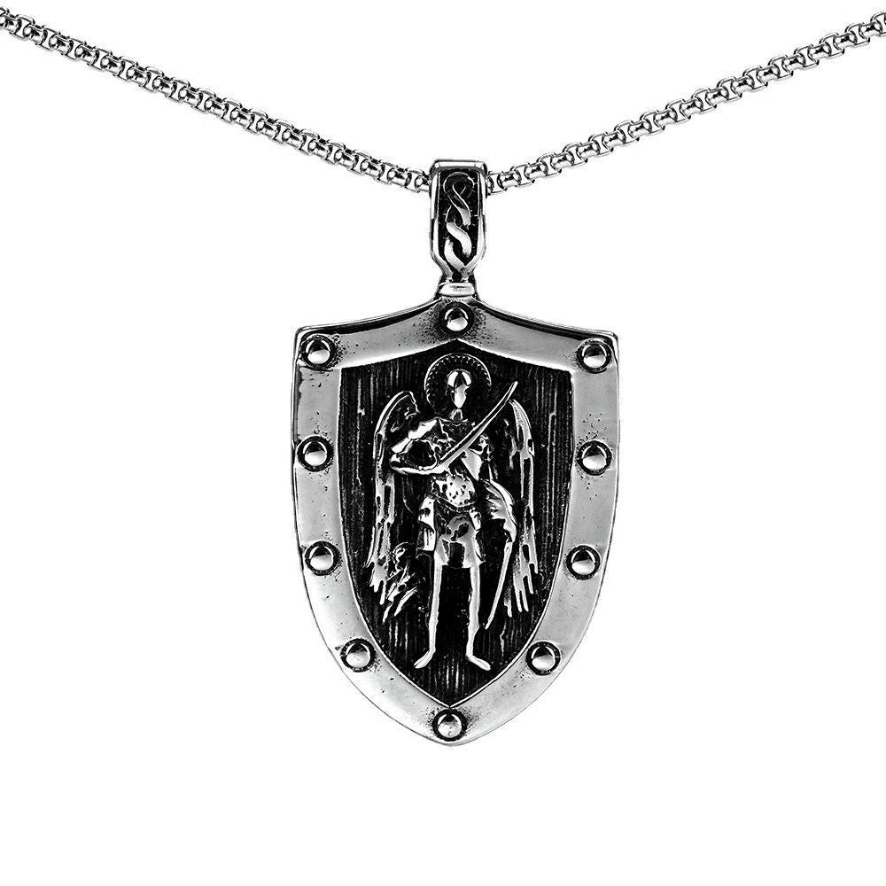 European And American Jewelry Titanium Steel Pendant Wholesale Men's Stainless Steel Necklace Retro Angel Shield Pattern