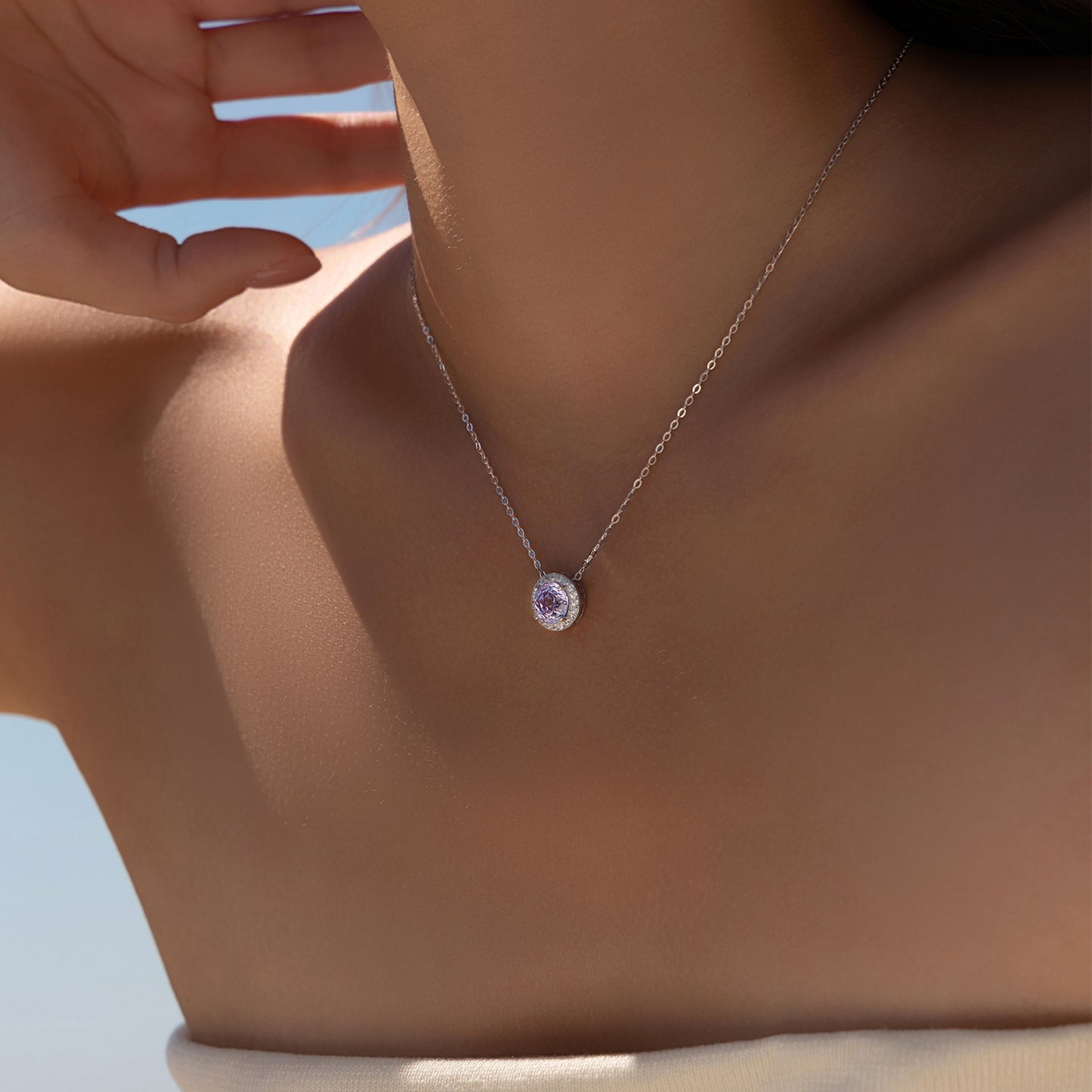 Planderful Collection Everyday Genie S925 Silver Rose Cut Zircon Necklace Women’s Super Flash Lavender Purple Zircon Necklace