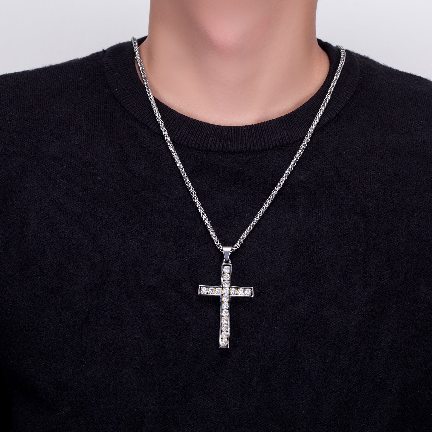Zircon Necklace – Statement Unisex Cross Pendant Necklace In Stainless Steel For Everyday Style