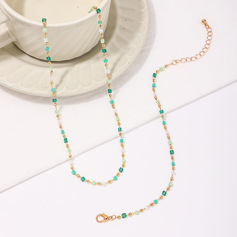 Metallic Glass Beaded Necklace and Bracelet Set - Elegant Jewelry Gift for Women