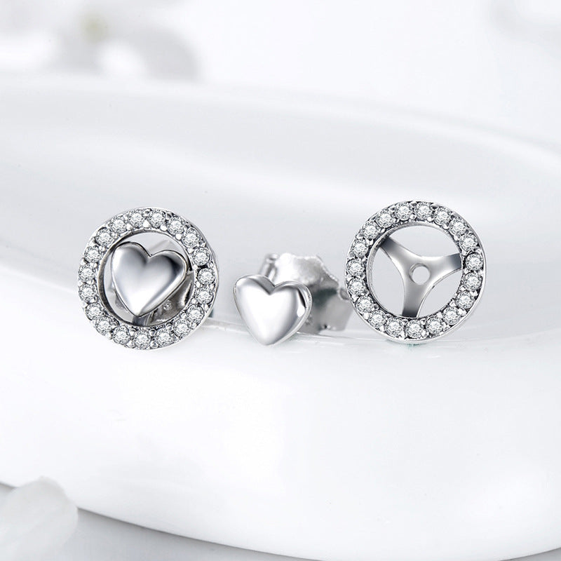 Stylish Sterling Silver Heart-Shaped Stud Earrings with Zircon Accents